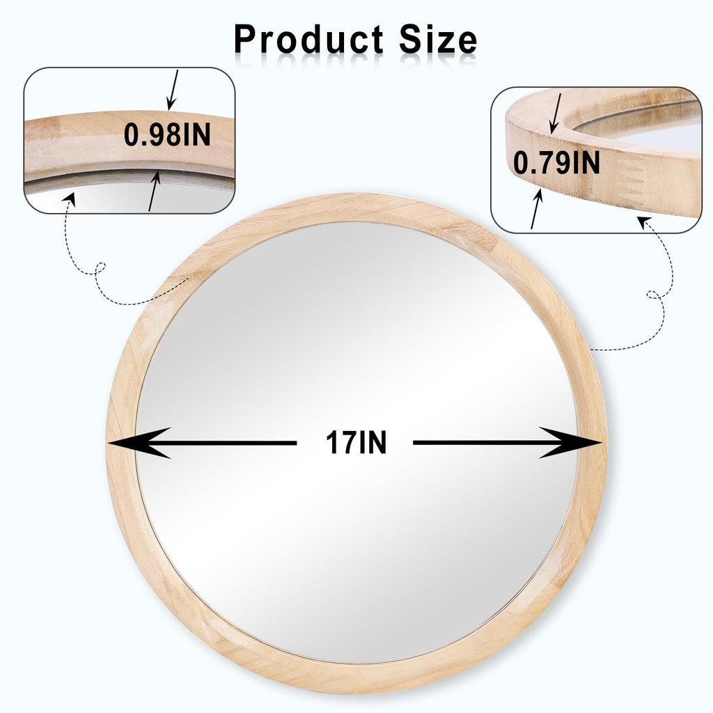 17''Round Wood Mirror, Small Circle Mirror, Nursery Mirror, Boho Wall Decor