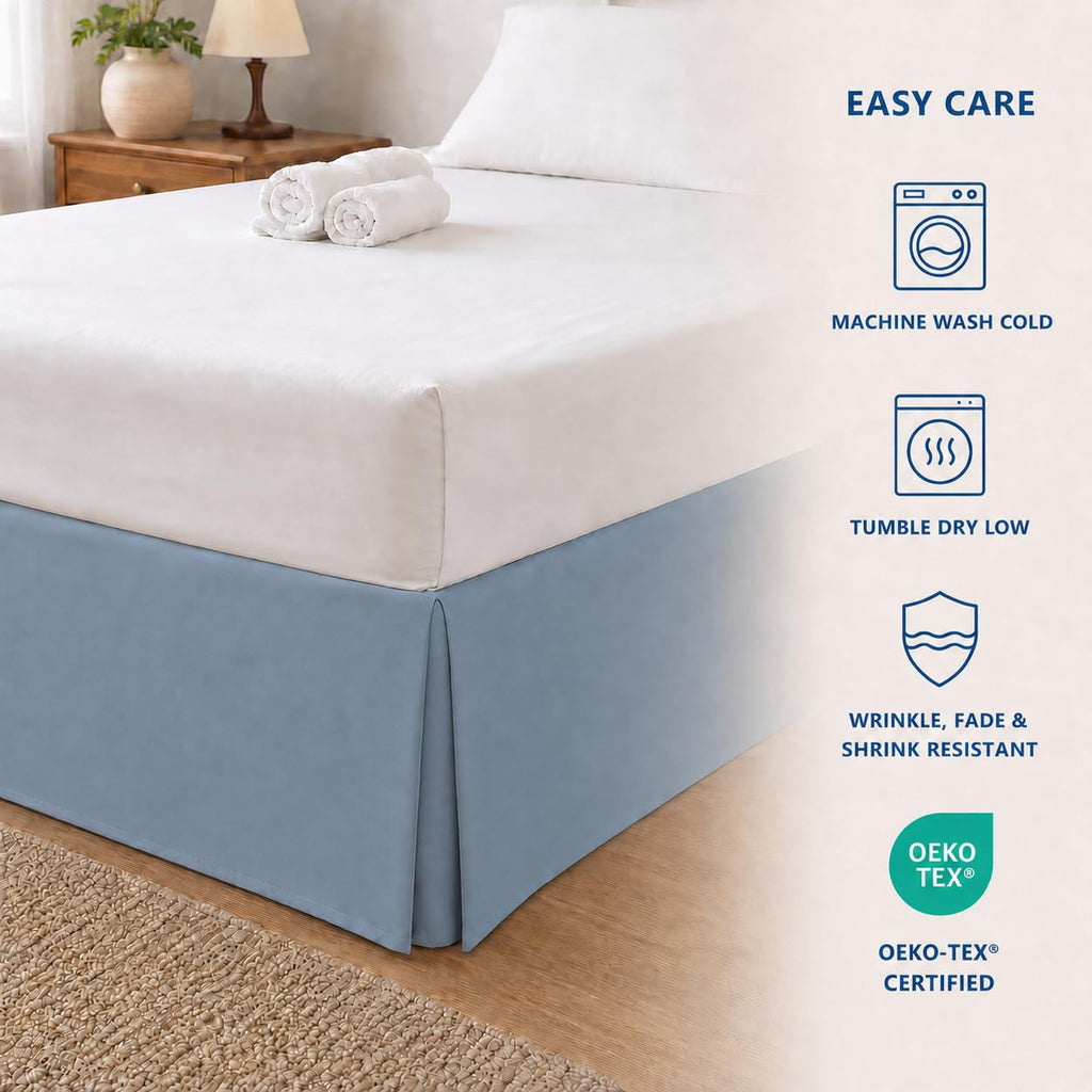 Queen Tailored Pleated Bed Skirt, 14" Drop, Blue Fog