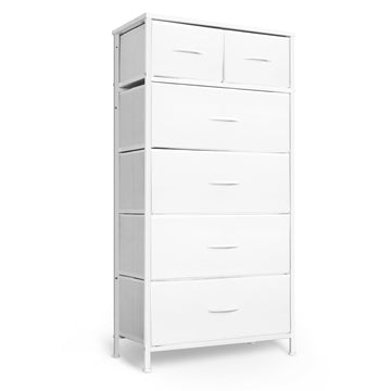 Tall Dresser, Vertical Storage Organizer Tower with 6 Drawers, Chest of Drawers with Fabric Bins, Steel Frame, Wood