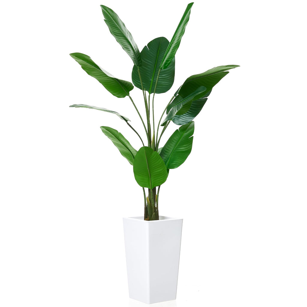 5 FT Artificial Bird of Paradise Tree with 12 Leaves, Tall Faux Artificial Plants for Indoor&Outdoor Fake Banana Leaf