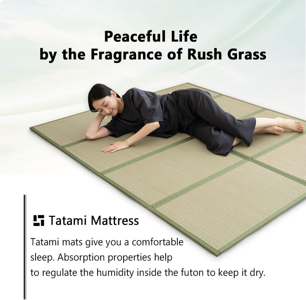 Japanese Tatami Mat Natural Rush Grass (Undyed), Foldable Igusa Mattress Floor Sleeping Japanese Futon Mattress