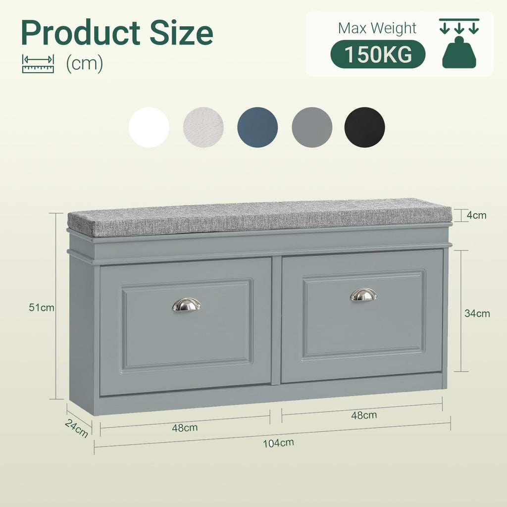 Grey Storage Shoe Bench with 2 Flip Drawers, Hidden Shoe Bench, Free Standing Shoe Rack, Shoe Cabinet, Hallway