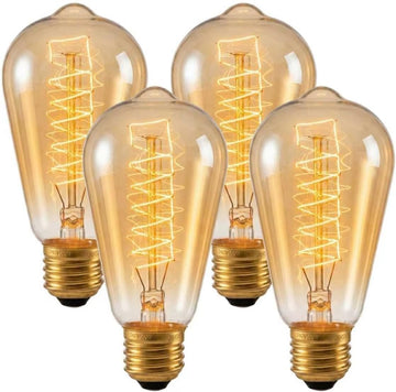 60W ST64 Incandescent Edison Light Bulbs Amber E26 4 Pack, Dimmable