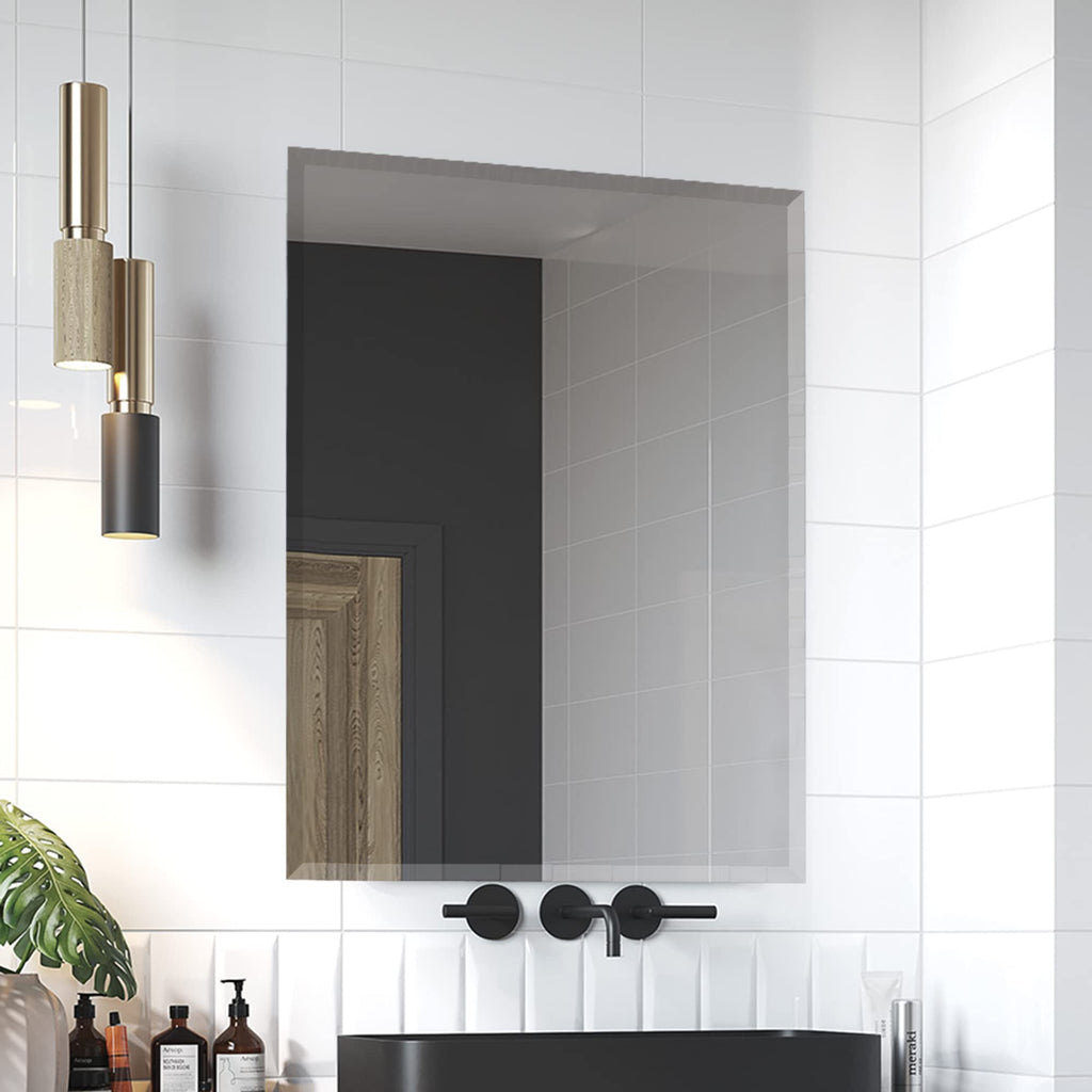 30" x 40" Inch Rectangle Beveled Polished Frameless Wall Mirror with Hooks by (MRec30x40BE6MM)