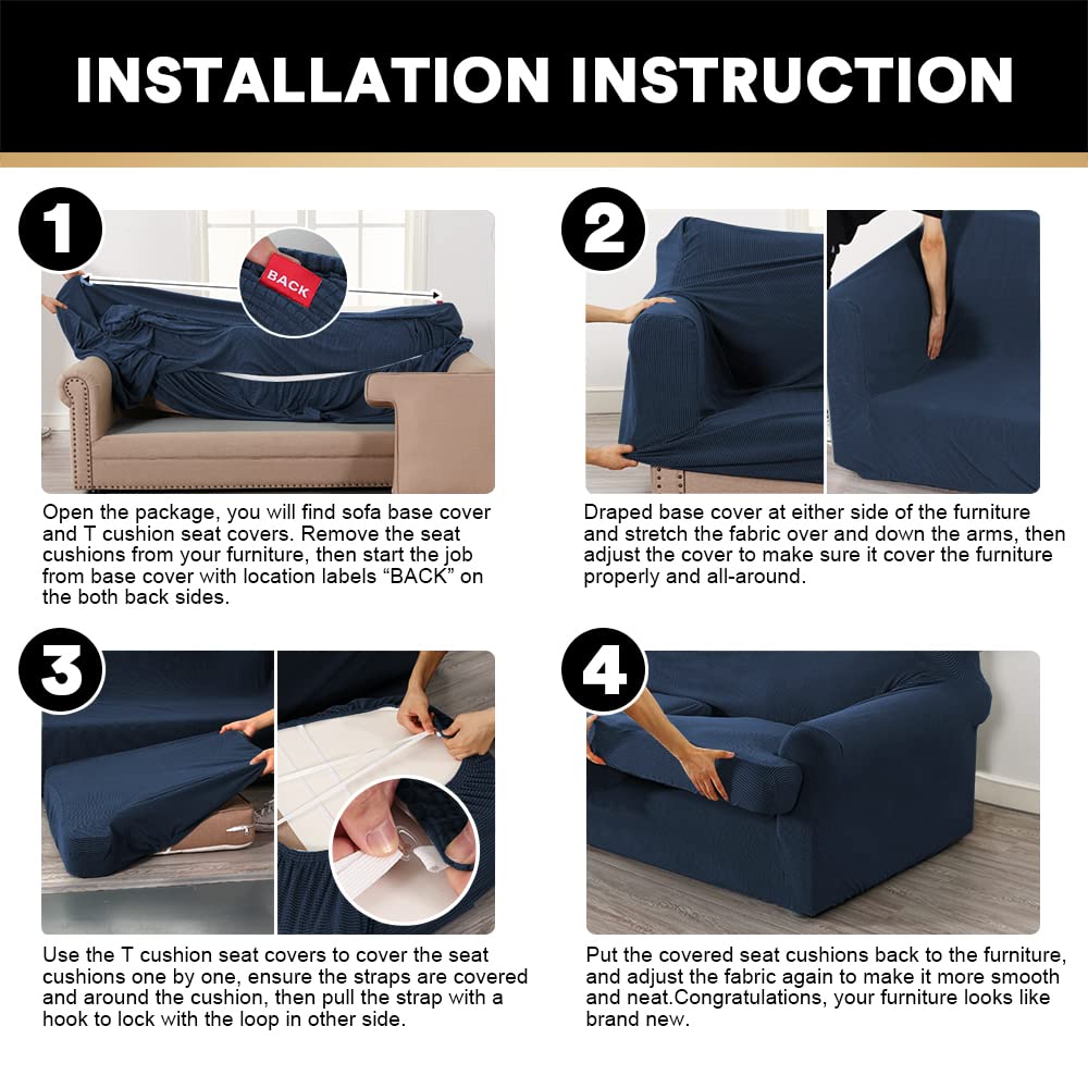 T Cushion Sofa Slipcover 4 Pieces Sofa Covers for T Cushion Couch Soft Sofa Slip Covers Furniture Protector with 3