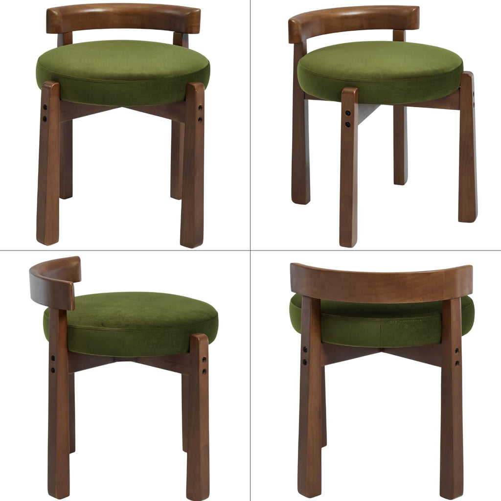 Modern Vanity Chair Upholstered Small Ottoman Footstool, Make Up Stool Velvet Fabric with Backrest Wooden Frame