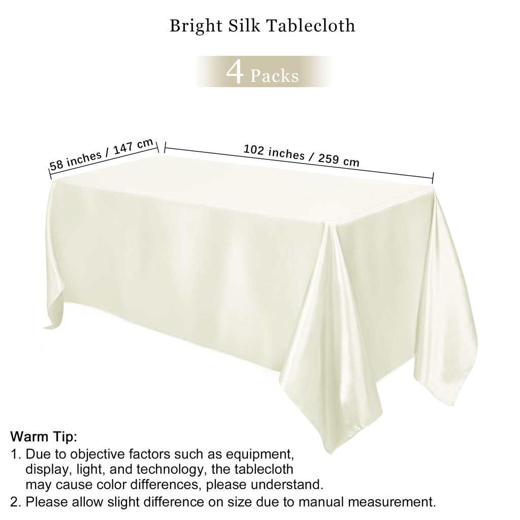 4 Pack Ivory Satin Tablecloth, 102 x 58 Inch Overlay Table Cover