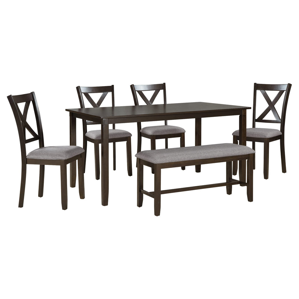6 Piece Farmhouse Dining Table Set with Bench, Espresso