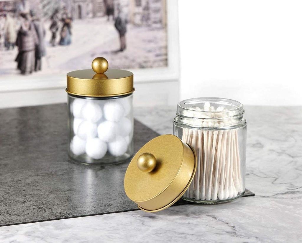 6Pc Apothecary Jars Bathroom Vanity Organizer- Rustic Farmhouse Decor Storage Canister with Stainless Steel Lids
