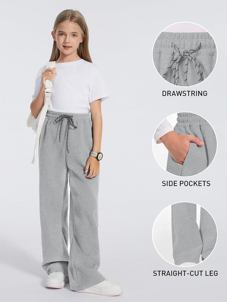 Girls Sweatpants Wide Leg Baggy Drawsting Sweat Pants for Girls Kids Athletic Trackpant Joggers