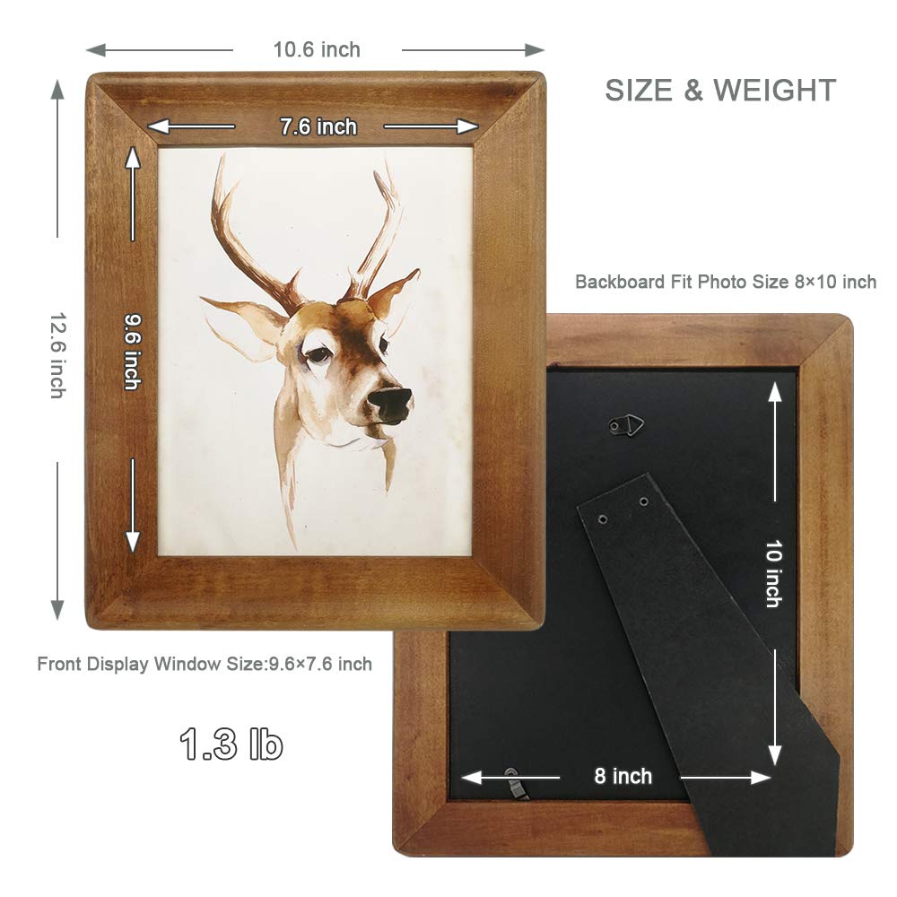 8x10 Picture Frames, Brown Rustic Wood Frame with Glass Front, Display 10x8 inch Photos for Table Top Display and Wall