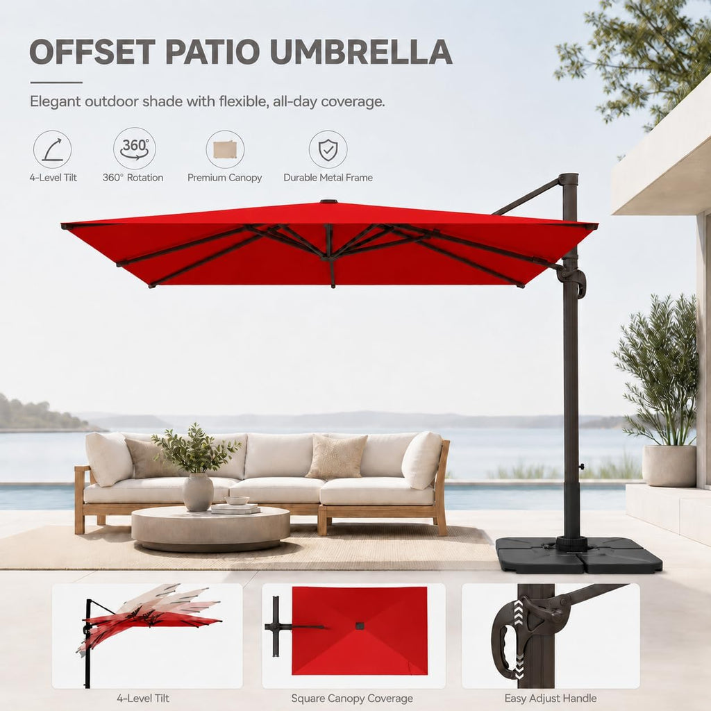 Cantilever Patio Umbrella, Large Square Outdoor Offset Umbrella with Aluminum Pole, 360-degree Rotation Pool