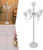 5 Arm Crystal Candelabra Centerpiece,49.2in Tall Floor Candelabra with Crystal Candle Holder Bowl,Silver Centerpiece