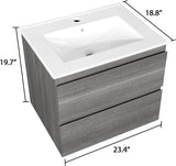 24-Inch Modern MDF Bathroom Vanity with Sink – Wall-Mounted Floating Cabinet with Double Drawers, White