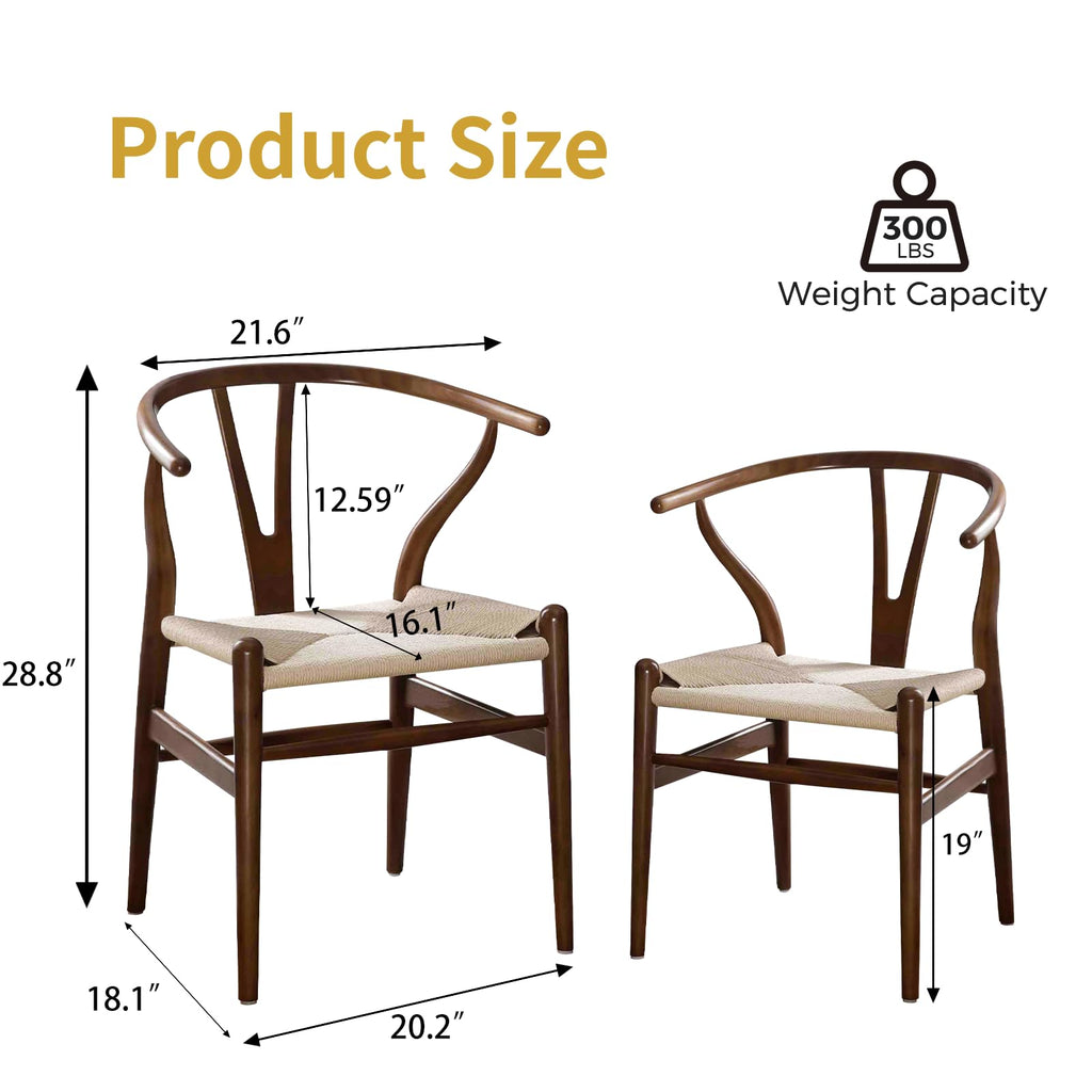 Wishbone Chairs Set of 2, Solid Ash Wood Dining Chair (Walnut)