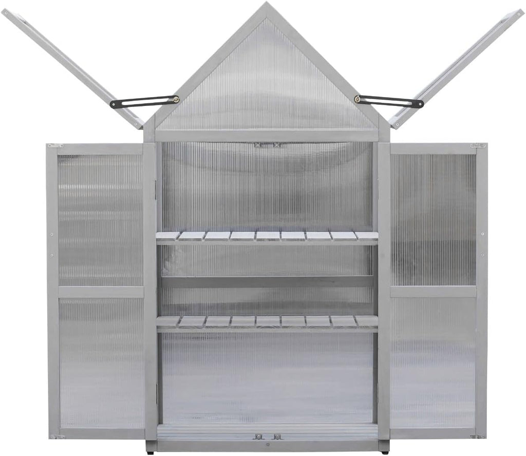 Wooden Growhouse with Adjustable Shelves, Mini Outdoor Growing Rack, Indoor Cold Frame Plant Stand