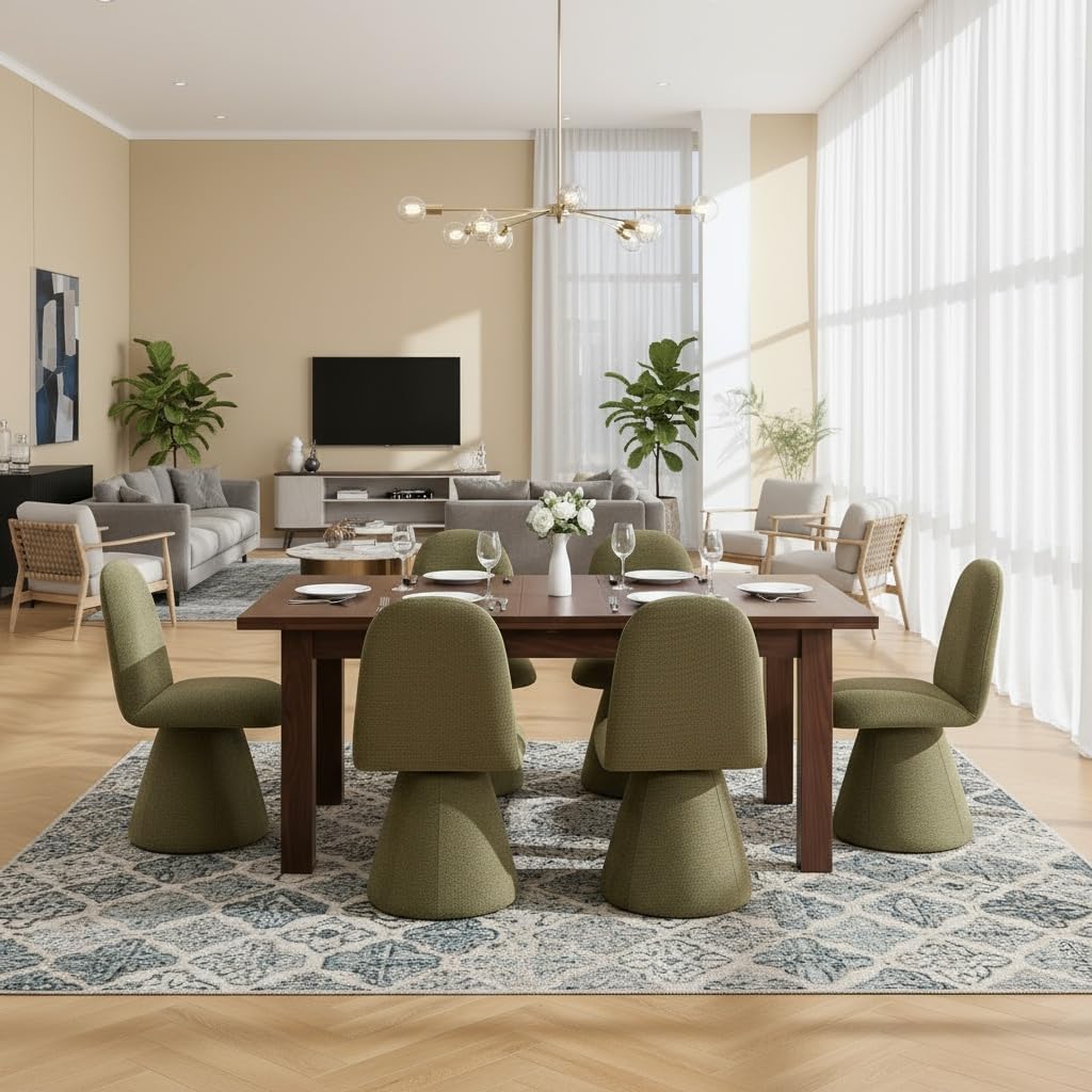Swivel Dining Chairs Set of 2, Mid Century Modern High Back Chenille Upholstered Dining Room Chairs Kitchen