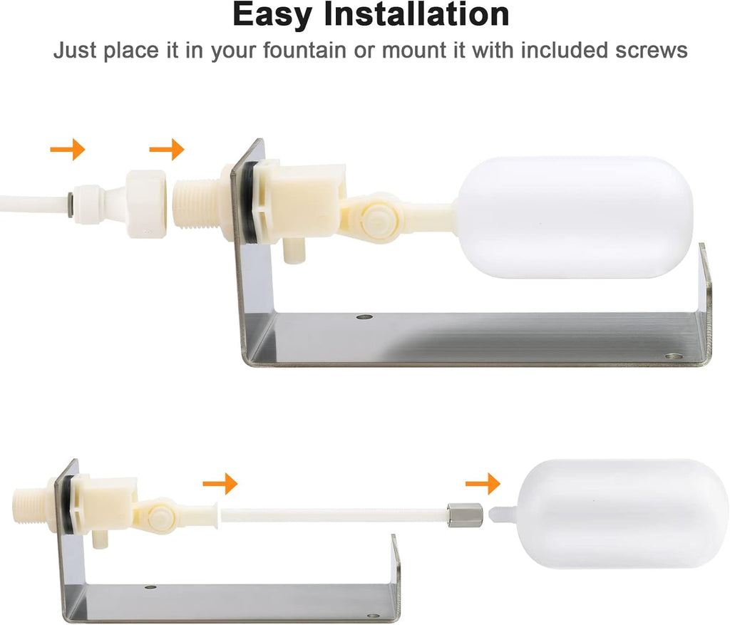 Water Fountain Auto Fill System, Water Leveler Float Valve Kit, 1/4 Tube with Adjustable Arm Fountains, Gardens, Ponds