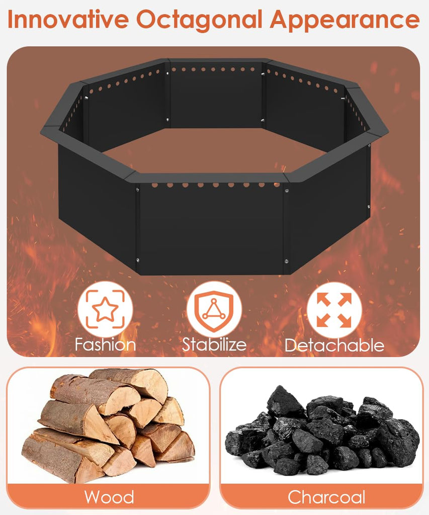 Smokeless Fire Pit Ring 40-Inch Outer 36-Inch Inner Diameter, Large Solid Steel Firepit Liner for Outside Wood