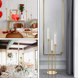 16PCS Gold Candle Holders, 3 Arm Candelabra Centerpiece with Acrylic Lampshade, Tall Metal Candlestick Holder Stand