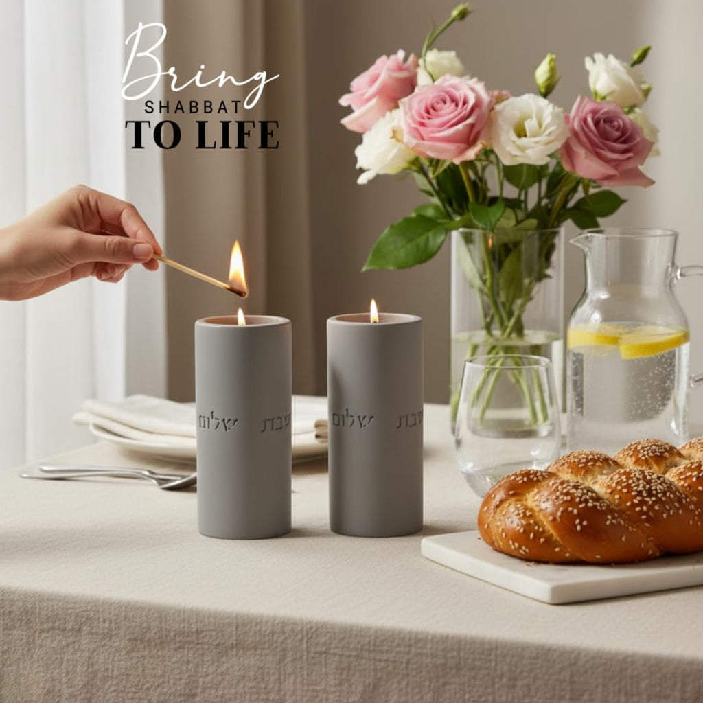Dripless Concrete Shabbos Candle Holders for Tea Lights, Set of 2