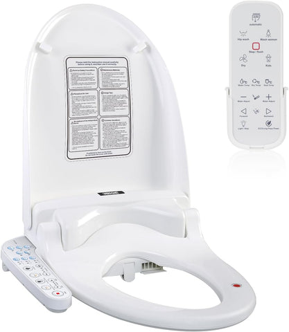 Elongated Electric Bidet Toilet Seat with Heated Seat, Adjustable Warm Water, Warm Air Dryer, Self-Cleaning Nozzle, Dual Control (Remote and Side Panel)