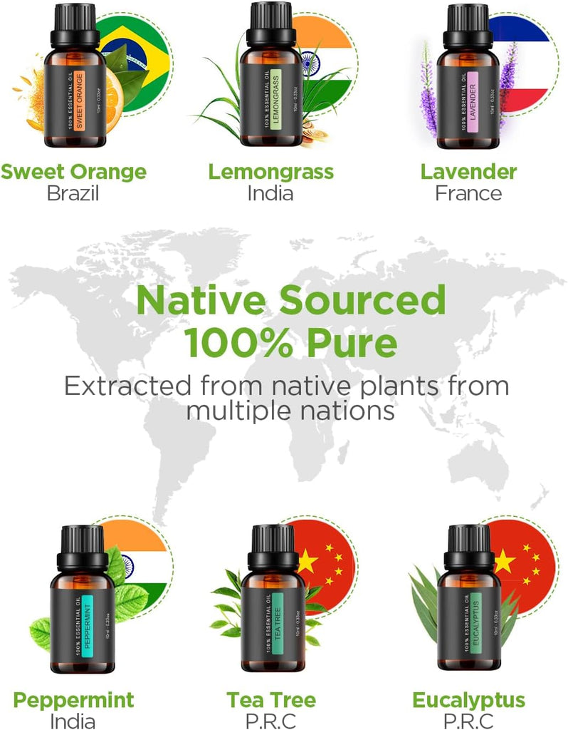 100ml Essential Oil Diffuser with 6 Oils Gift Set, Brown