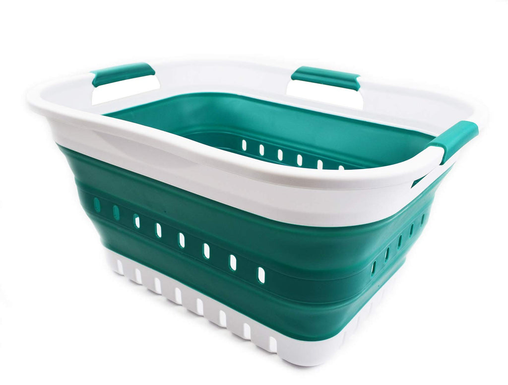 Set of (8 gallon) Collapsible Plastic Laundry Basket - Foldable Pop Up Storage Container/Organizer - Space