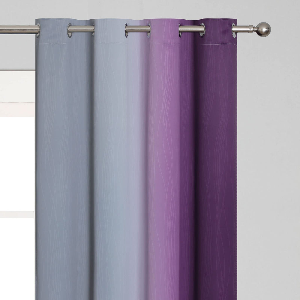 Purple and Grey Ombre Blackout Curtains 52Wx96L Inch 2 Panels