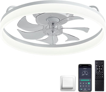 Ceiling Fans with Lights and Remote, 20" Modern Low Profile Ceiling Fan with Light, Stepless Color Temperature Change and 6 Speeds, Flush Mount Ceiling Fans for Bedroom, Kids Room (White) A101-B0D9BCFTQW