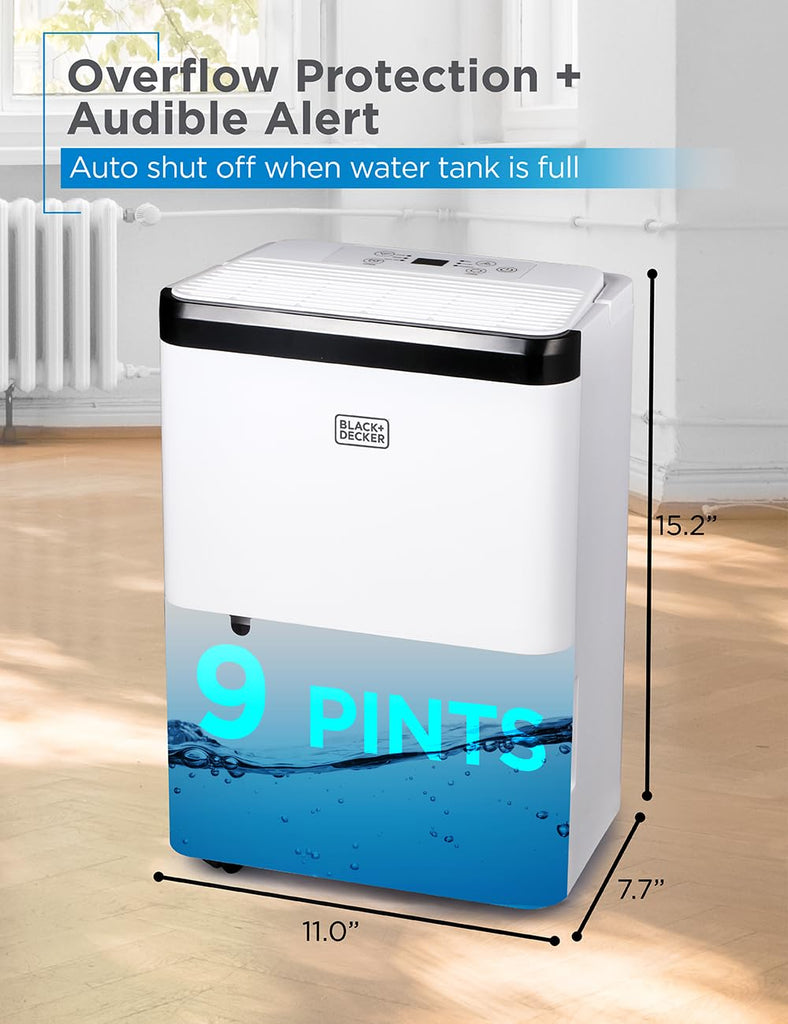 1000 Sq. Ft. Dehumidifier for Home, Bedroom and Basement, Up To 9 Pints Per Day, ENERGY STAR Certified, 3.3