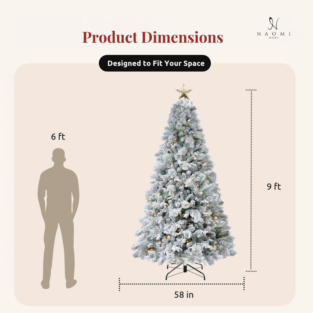 Darla 9ft Prelit Snow Flocked Christmas Tree, 720 Warm Lights