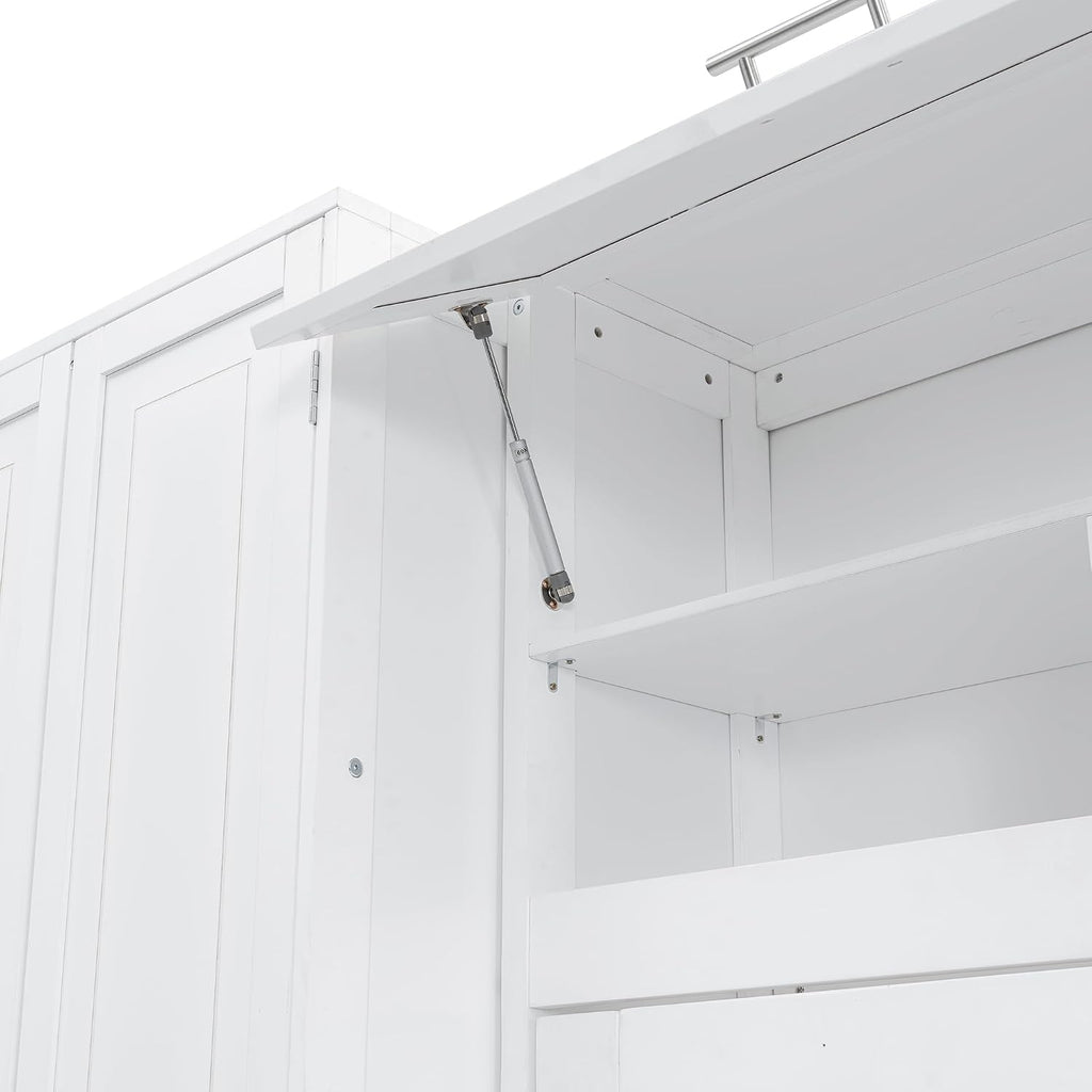 Queen Horizontal Murphy Bed with Desk, Folding Murphy Bed Cabinet with Wardrobe Storage Drawers and Shelves, Hideaway