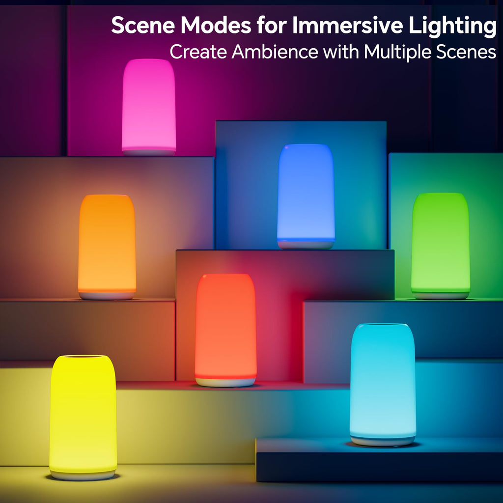 Cordless Table Lamps Rechargeable, Touch Lamp [Sleek Design & RGB Mode] 4-Level Brightness Small Bedside Lamp, LED