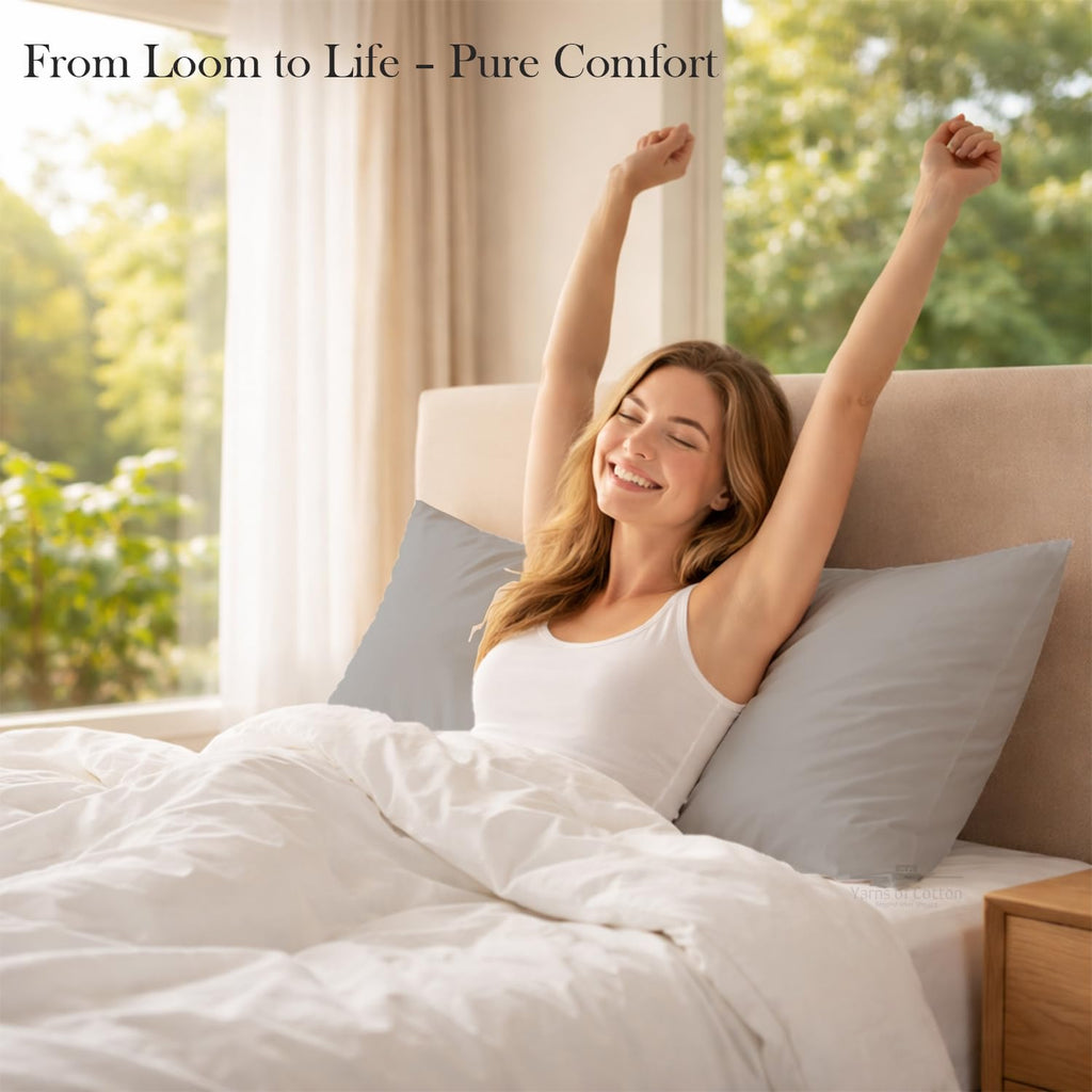 400 TC 100% Egyptian Cotton Queen Size Pillowcases Set of 4, Light Grey