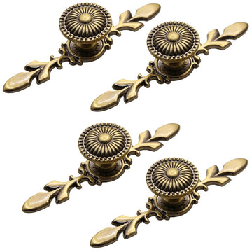 Vintage Cabinet Knobs, [4 Pack] Antique Brass Drawer Knobs with Backplate, Gold Knobs for Dresser, Kitchen