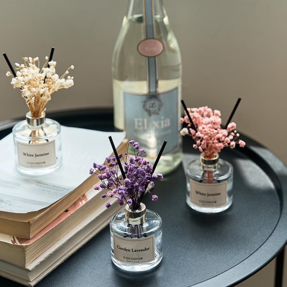 Real Flower Reed Diffuser/Clean Linen,Cashmere Vanilla,White Jasmine/1.6oz Each Pack/Home Fragrance - Set of 3