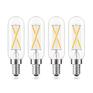 T8 Tubular LED Filament Bulb 2W (25W Equal) E12 Candelabra Base, Dimmable, 3000K Soft White (4 Pack)