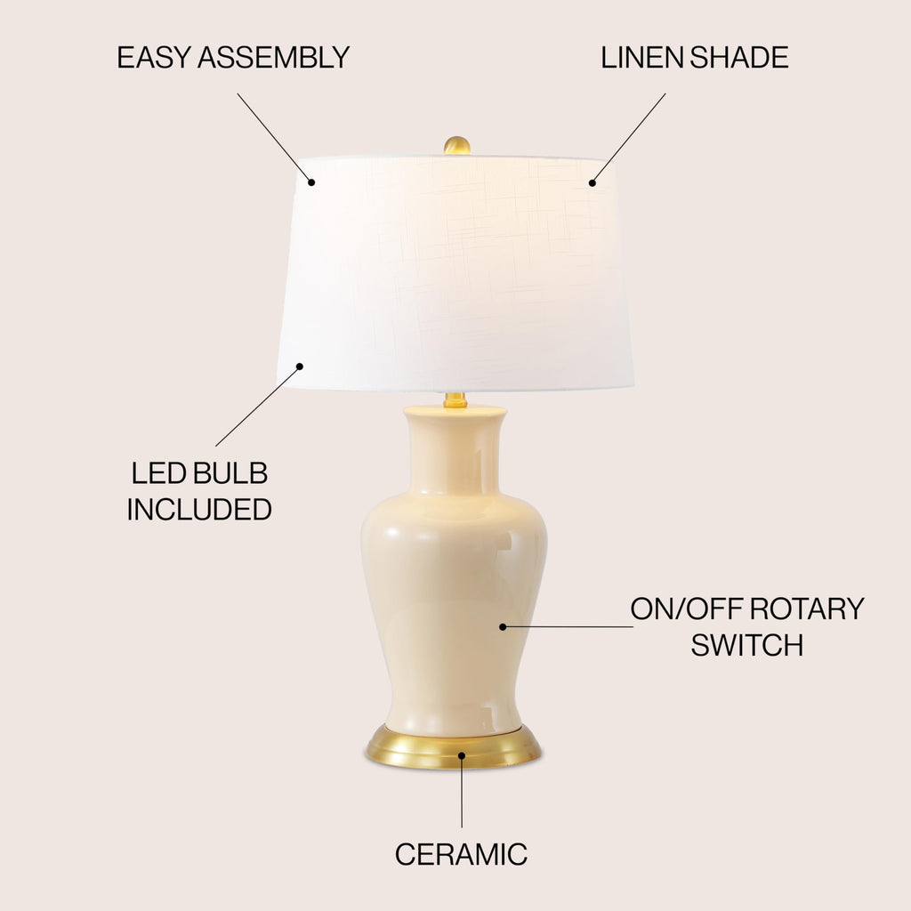 Julian Classic Ceramic Urn Metal LED Table Lamp 29", Almond