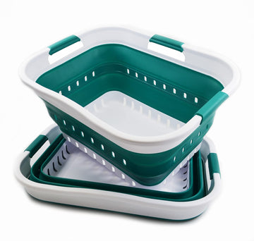 Set of (8 gallon) Collapsible Plastic Laundry Basket - Foldable Pop Up Storage Container/Organizer - Space