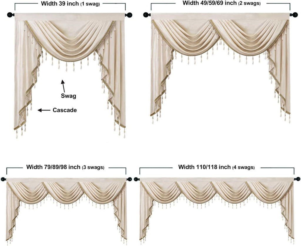 Luxury Cream Velvet Curtain Valances for Living Room with Beads(59inch,1 Panel)