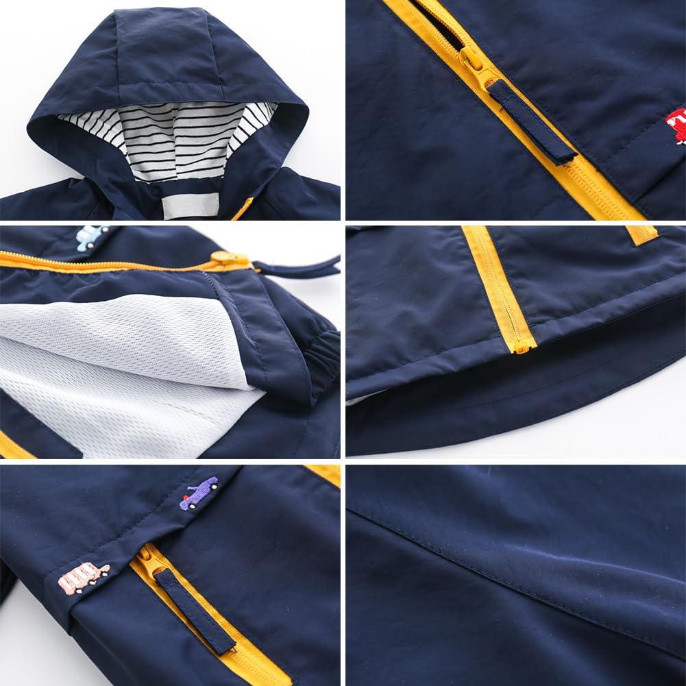 Kids Boys Lightweight Waterproof Hooded Jacket with Pockets Toddler Spring Fall Outfits Zip Up Thin Outwear Coats