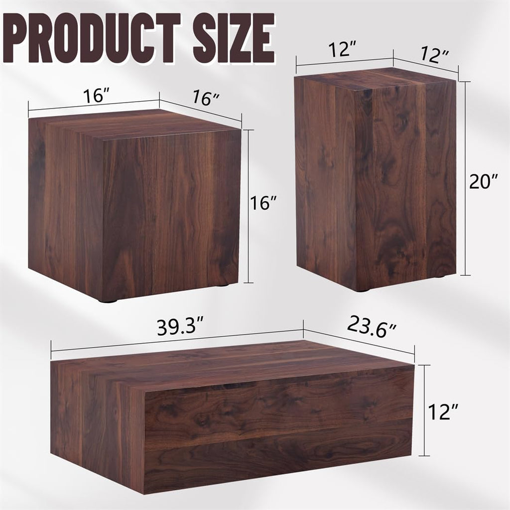 Coffee Table Set for 3, Modern Living Room Table Set, Wood Center Table Set, No Assembly Required - Ready to Use