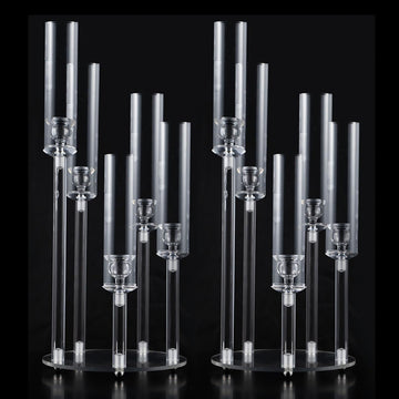 2PCS Acrylic Candelabra Centerpiece for Table,5 Arm Clear Candle Stick Holders Wedding Centerpiece Standsle