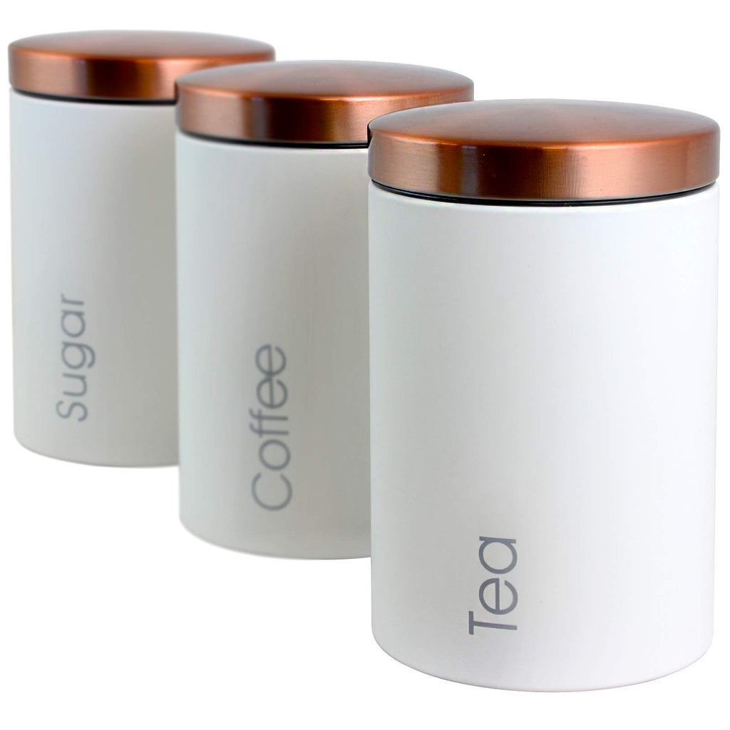 Essential Kitchen Storage 3 Piece Sugar, Coffee and Tea Canister Set in Matte White