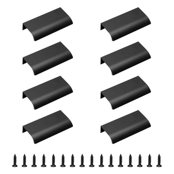 8 Pack Modern Style Finger Edge Pull Furniture Drawer Handles Hidden Cabinet Kitchen Drawer Handles Knobs, 80mm/Black