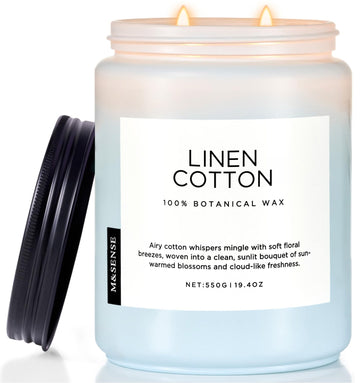 Fresh & Linen Cotton Scented Candles, 19.4oz Natural Soy Wax