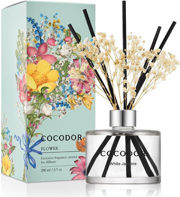 Flower Reed Diffuser Set / 6.7oz / White Jasmine/Scent Diffuser with Sticks Home Fragrance Reed Diffuser