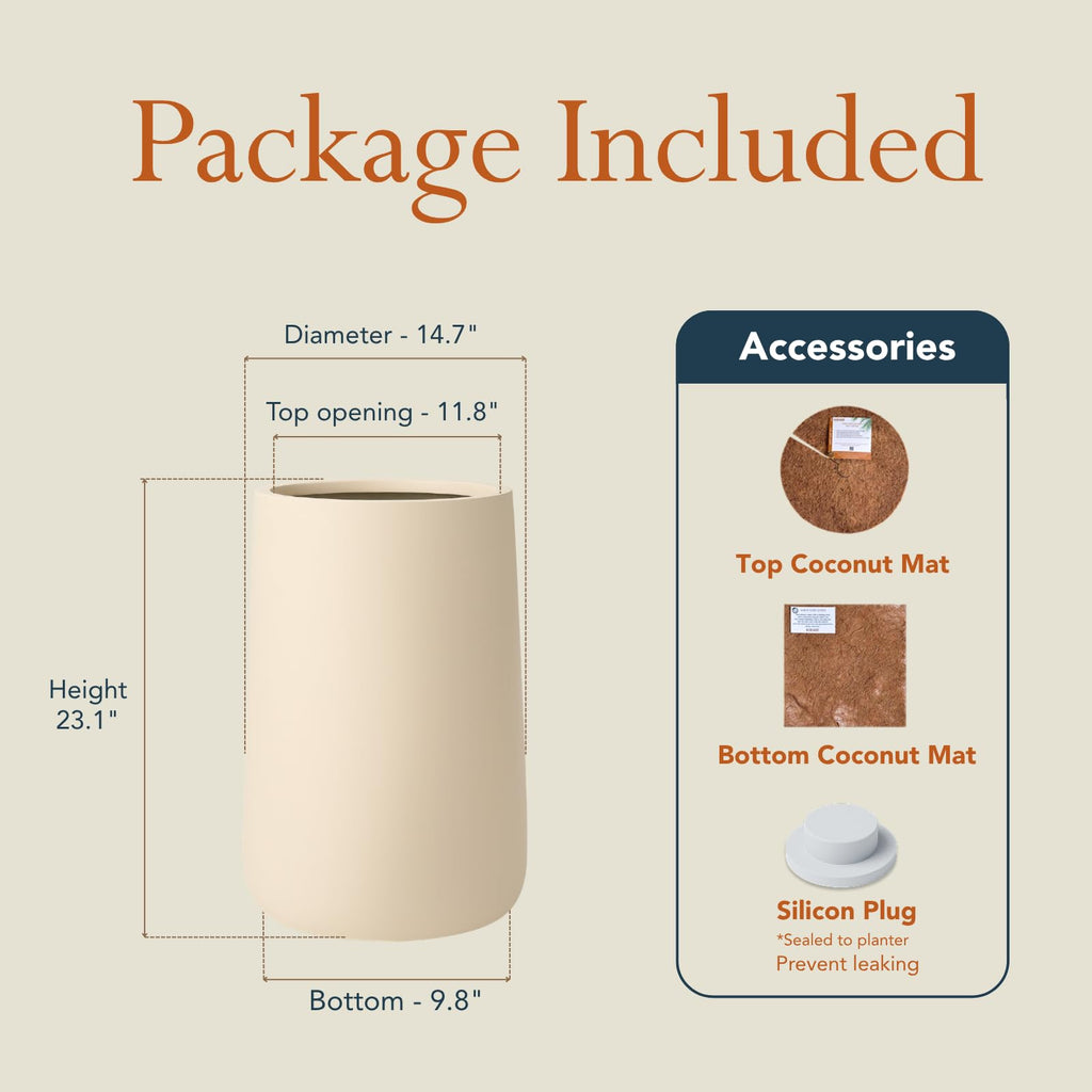 23.1" - Tall Large Conico Fiberstone Outdoor Planter - Kilim Beige