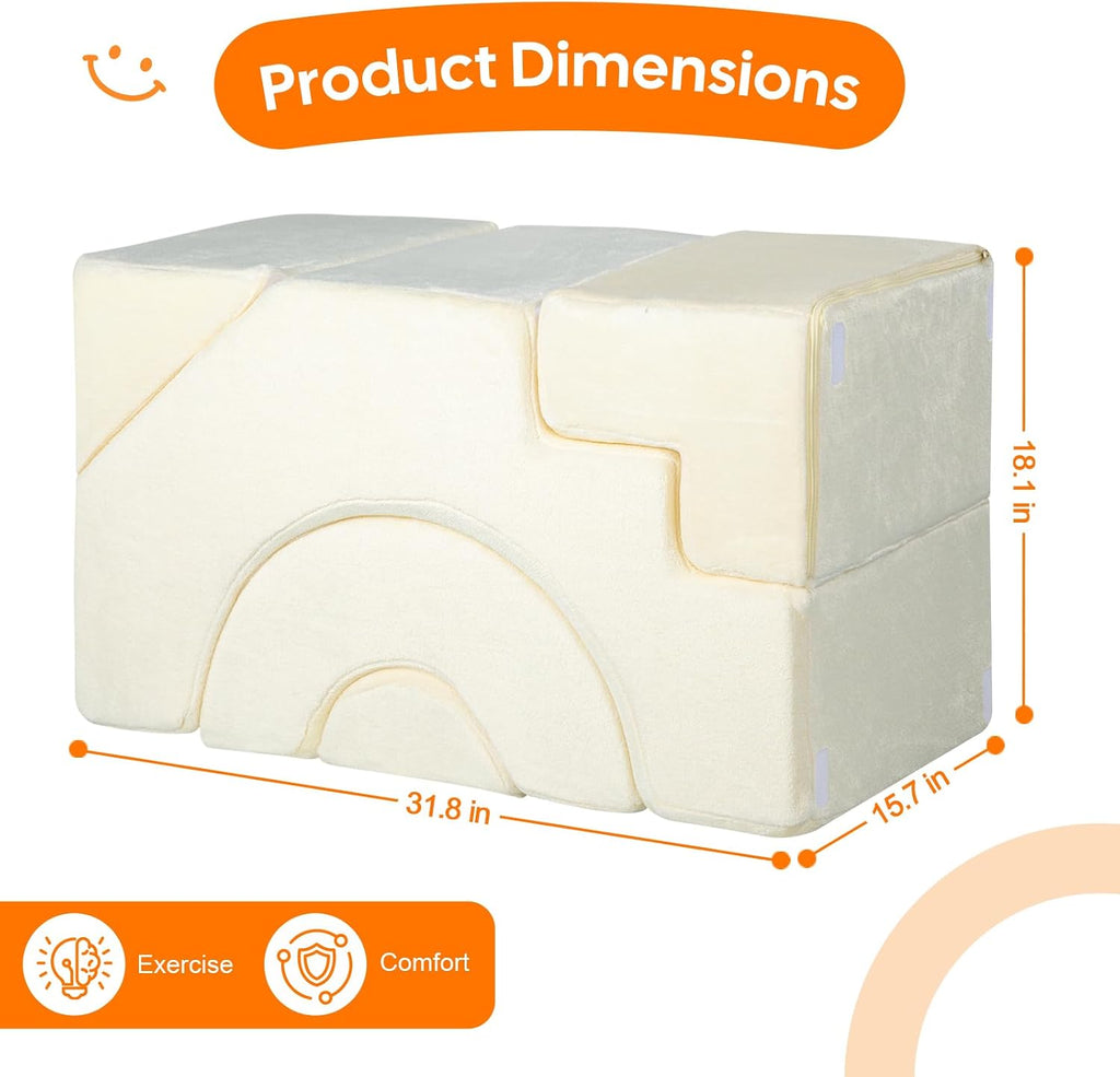 Kids Climbing Sofa with Slide & Stair, Foam Couch, Beige